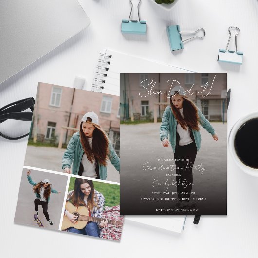 She Did It Multi Photo Graduation Party Invitation