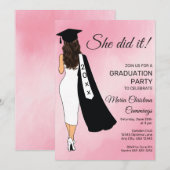 She Did It Pink Graduation Invitation (Devant / Derrière)