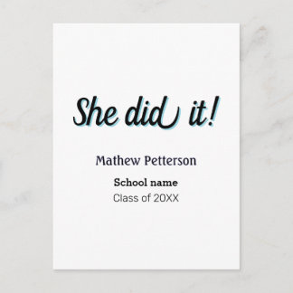 She did it simple black classy modern graduation briefkaart