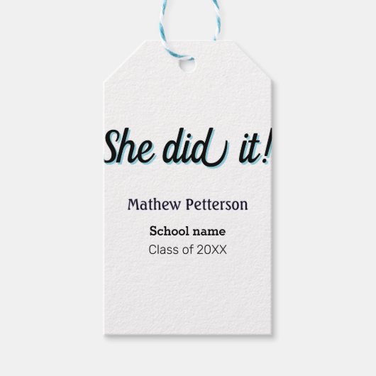 She did it simple black classy modern graduation cadeaulabel (Voorkant)