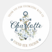 She Found Her Anchor Nautical Bridal Shower Ronde Sticker (Voorkant)