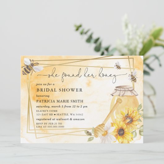 She Found Her Honey Floral Bee Bridal Shower Kaart (Staand voorkant)