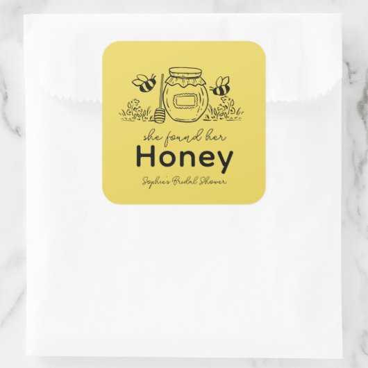 She found her Honey Hand-drawn Bridal Shower Vierkante Sticker (Tas)