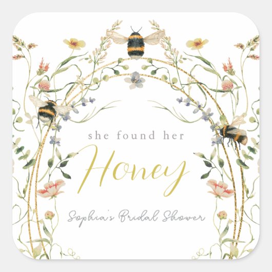 She found her Honey Wildflower Bridal Shower Vierkante Sticker (Voorkant)