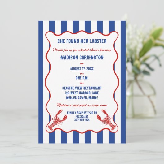 She Found Her Lobster Nautical Bridal Shower Kaart (Staand voorkant)