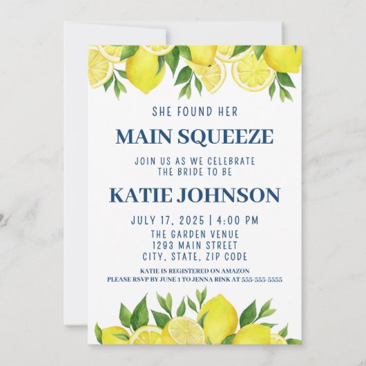 She Found Her Main Squeeze Bridal Shower Invite Kaart (Voorkant)