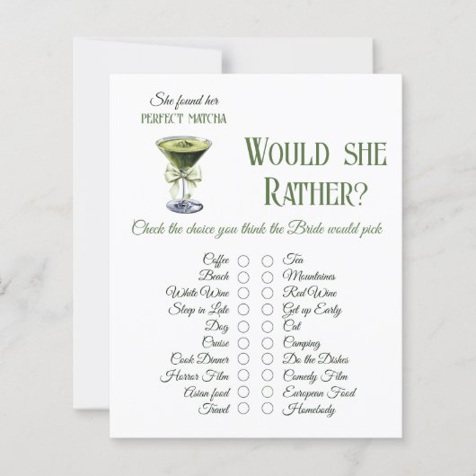 She Found Her Perfect Matcha Bridal Shower Game (Voorkant)