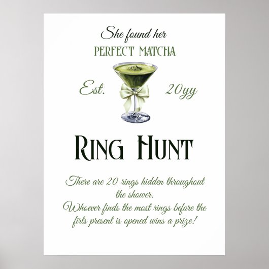 She Found Perfect Matcha Bridal Shower Ring Hunt Poster (Voorkant)