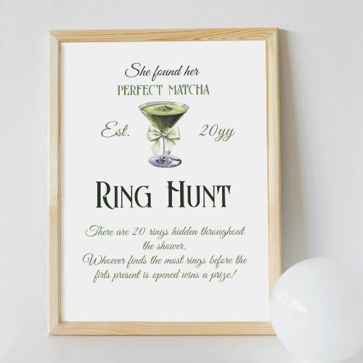 She Found Perfect Matcha Bridal Shower Ring Hunt Poster
