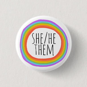 SHE/HE/THEM Pronounounge Colorful Rainbow Circle Ronde Button 3,2 Cm