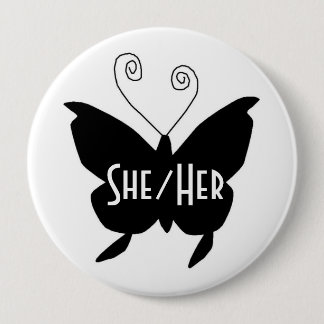 SHE/HER Diva Vlinder Ronde Witte Button