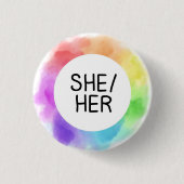 she / her pronoun button badge pin handwritten (Voorkant)