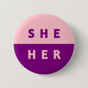SHE/HER Pronouns Kleurrijke Roze Paarse Ronde Button 5,7 Cm