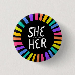 SHE / HER Pronouns Rainbow Handgeschreven Pride Ronde Button 3,2 Cm