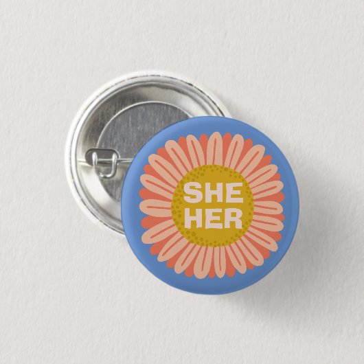 SHE / HER Pronouns Sunflower Daisy Pride Ronde Button 3,2 Cm (Voorkant /achterkant)