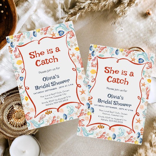 She Is a Catch Coastal theme Bridal Shower Kaart