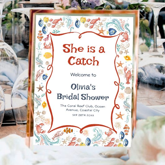 She Is a Catch Ocean Welcome Poster Nautical