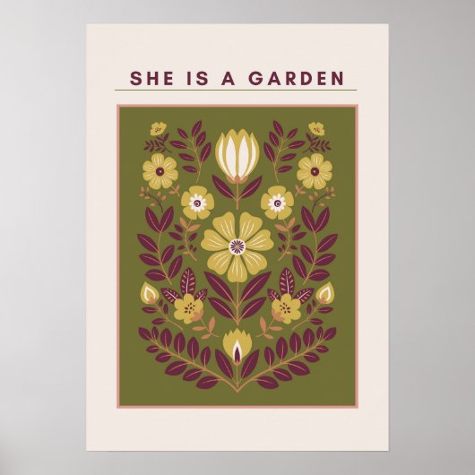 She Is a Garden – Botanical Wall Art (Sage) Poster (Voorkant)