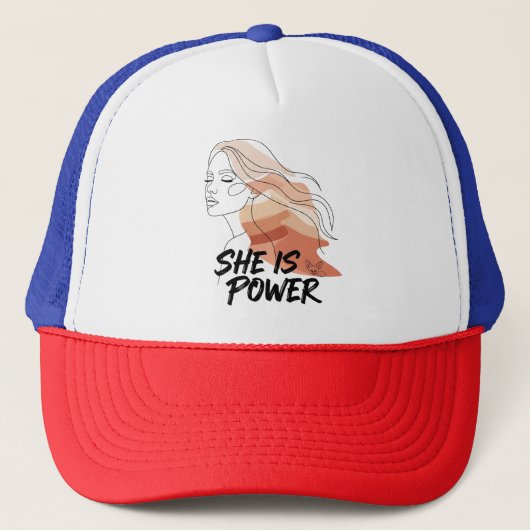 She Is Power – Desert Tones Vrouwelijke lijnkunst Trucker Pet (Voorkant)