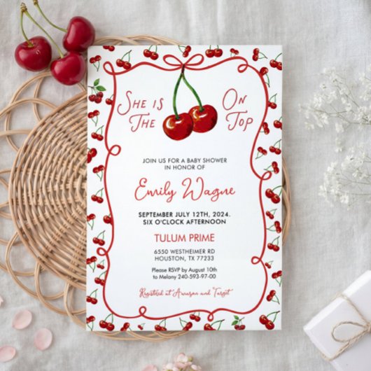She is The Cherry on Top Baby Shower Invitation
