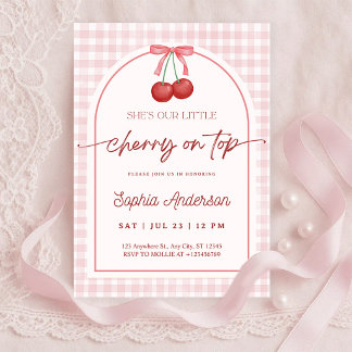 She is the Cherry on Top Gingham Baby Shower Kaart