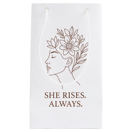 She Rises. Always — Minimalist Empowerment Design Klein Cadeauzakje (Voorkant)
