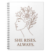 She Rises. Always — Minimalist Empowerment Design Notitieboek (Voorkant)