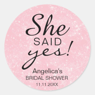 'SHE SAID YES' Vrijgezellenfeest Pink Faux Glitter Ronde Sticker