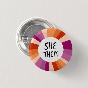SHE/THEM Pronouns Colorful Circle Lesbian Pride Ronde Button 3,2 Cm