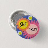 SHE / THEM Pronouns Flowers Pride Handbrief Ronde Button 3,2 Cm (Voorkant /achterkant)