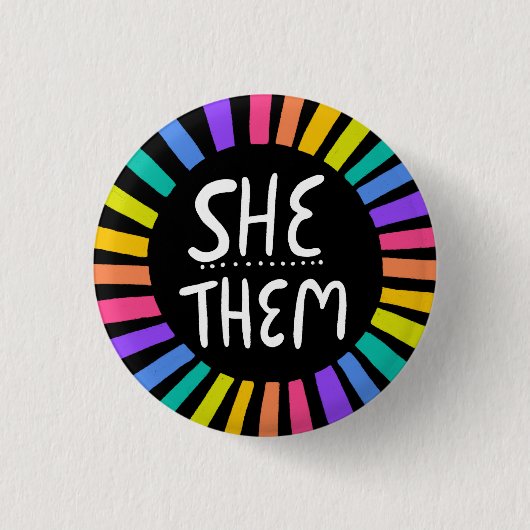 SHE / THEM Pronouns Rainbow Handgeschreven Pride Ronde Button 3,2 Cm (Voorkant)