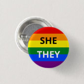She/They Pronoun Rainbow Badge (Devant & derrière)