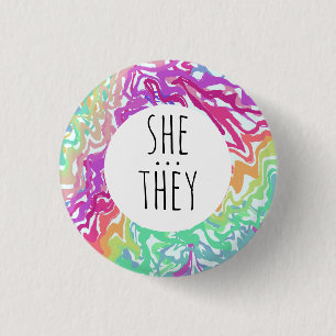 SHE/THEY Pronounouns Colorful Rainbow Swirls CUSTO Ronde Button 3,2 Cm