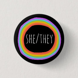 SHE/THEY Pronouns Colorful Rainbow Black Ronde Button 3,2 Cm