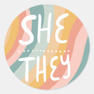 SHE/THEY Pronouns Rainbow Handlettering Sheet van Ronde Sticker