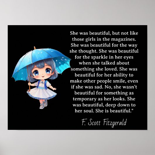 She was beautiful === F.Scott Fitzgerald quote Poster (Voorkant)
