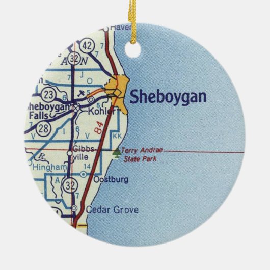Sheboygan WI Map Keramisch Ornament (Achterkant)
