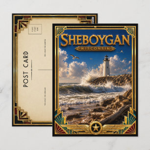 Sheboygan Wisconsin Vintage Art Deco Gouden Tijdpe Briefkaart