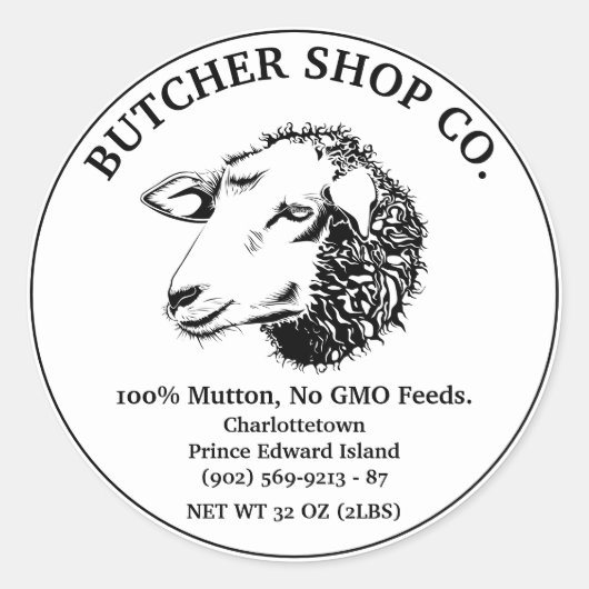 Sheep Butchery Custom Label Sticker (Voorkant)