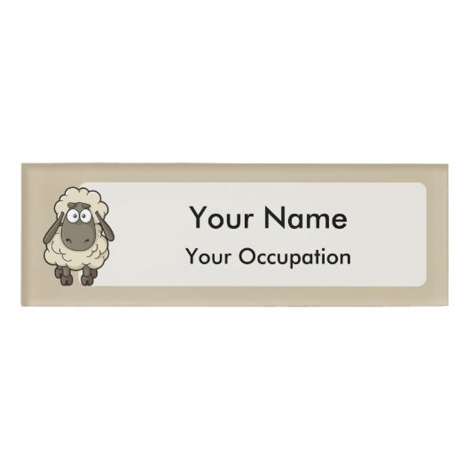 Sheep Cartoon Beige Naambadge (Voorkant)