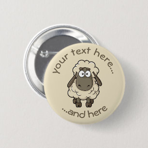 Sheep Cartoon Beige Ronde Button 5,7 Cm