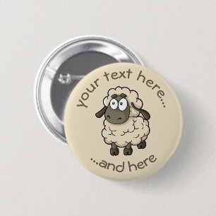 Sheep Cartoon Beige Ronde Button 5,7 Cm