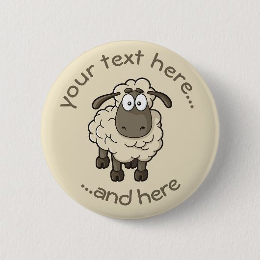 Sheep Cartoon Beige Ronde Button 5,7 Cm (Voorkant)