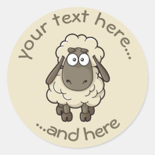 Sheep Cartoon Beige Ronde Sticker