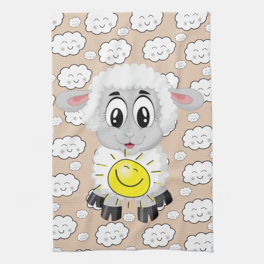Sheep Clouds Sun Kitchen Hand Towel Theedoek (Verticaal)