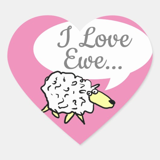 Sheep Design Cartoon met I Love Ewe Pun Hart Sticker (Voorkant)