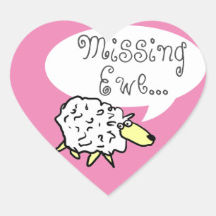Sheep Design Cartoon met Ontbrekend Ewe Pun Hart Sticker