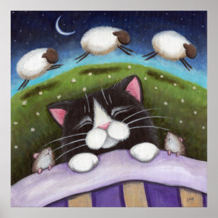 Sheep Dreams Fantasy Cat Art Print