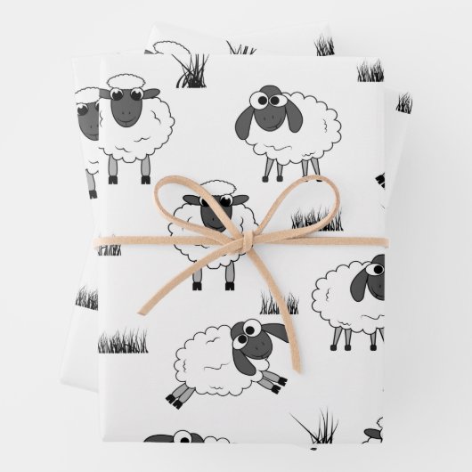 Sheep Pattern - Black and White Inpakpapier Vel (In situ)