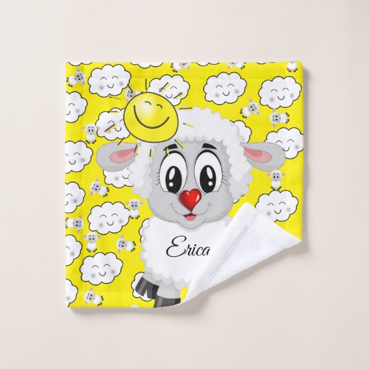 Sheep Sun Yellow Clouds Hands Bathroom Towel sets Bad Handdoek (Wasdoekje)